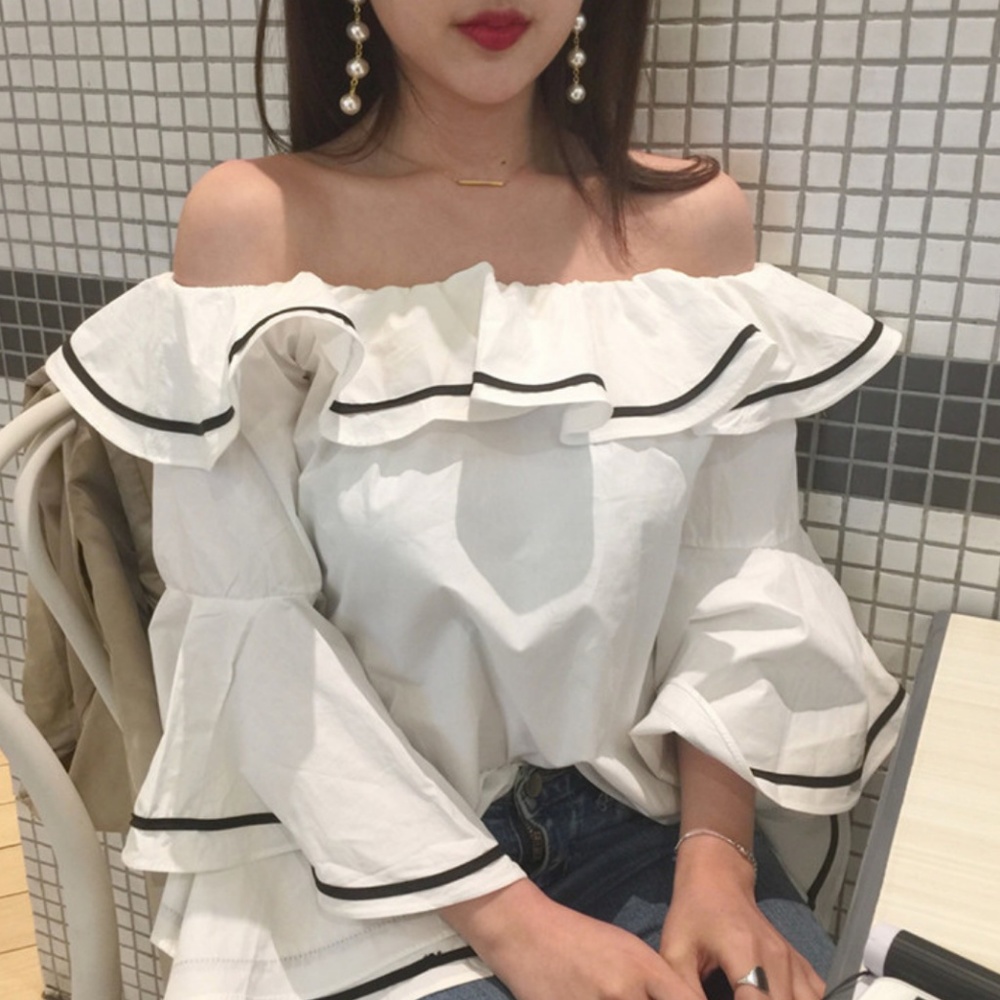 White Off the Shoulder Frill Top Lace